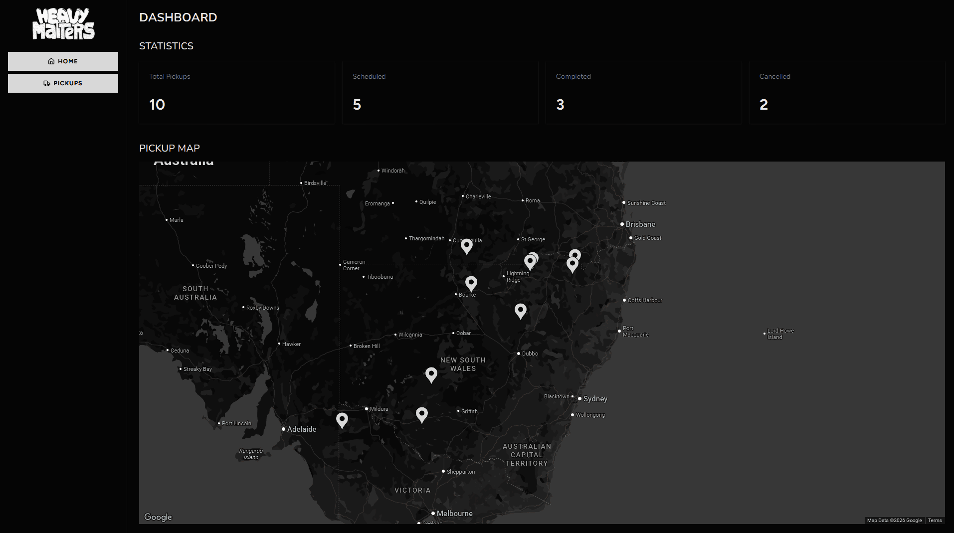 Heavy Matters dashboard